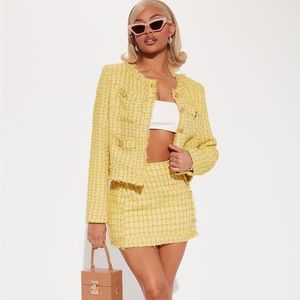 Fashion Nova Business Calls Tweed Skirt Set - Yellow size small only worn once!